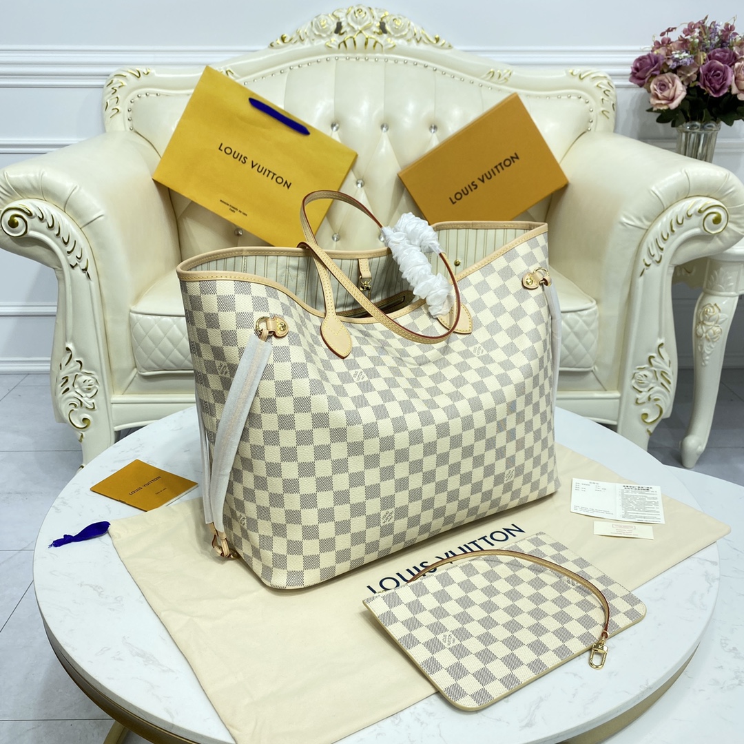 Louis Vuitton NEVERFULL GM Damier Azur Handbag N41360 Beige